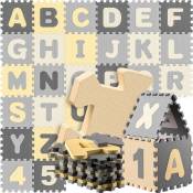 Spielwerk - Tapis de jeu puzzle apprentissage lettres et chiffres enfants tapis de jeu mousse 86 pièces bébé aire de jeux Gris