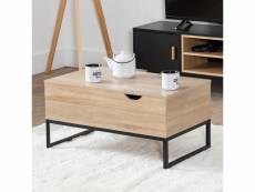Table basse avec plateaux relevables noire et bois