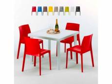 Table carrée blanche 90x90cm avec 4 chaises colorées grand soleil set extérieur bar café rome love Grand Soleil