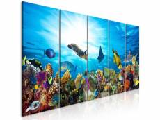 Tableau sur toile en 5 panneaux décoration murale image imprimée cadre en bois à suspendre récif de corail (5 parties) étroit 225x90 cm 11_0007043