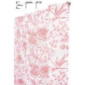 Voilage 140 x 300 cm à Galon Fronceur Pattes Cachées Grande Hauteur Effet Lin Imprimé Motif Floral Rouge - Rouge