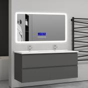 Aica Sanitaire - 120(L)x46(P)x52(H)cm Meuble salle de bain anthracite avec 4 tiroirs à une fermeture amortie avec deux vasques à suspendre