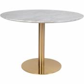 Bojan Table à manger Ø110 cm, look marbre, pieds couleur laiton. - Laiton