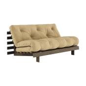Canapé-lit en pin carob brown et tissu beige blé 160 x 200 cm Roots - Karup Design