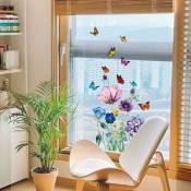 Ccykxa - Autocollants de fenêtre colorés double face printemps été, adhésifs statiques, fleurs, papillons, autocollants de fenêtre pour oiseaux en