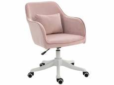 Chaise de bureau velours fauteuil bureau massant coussin lombaire intégré hauteur réglable pivotante 360° rose poudré