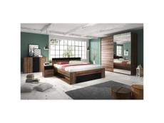 Chambre à coucher eos : armoire 2 mètres, lit 180x200, commodes, chevets. Couleur chêne foncé et noir