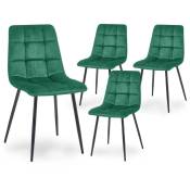 Deco In Paris - Lot de 4 chaises en velours vert capitonné