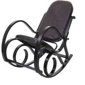 Décoshop26 - Fauteuil à bascule rocking chair en bois noyer assise en cuir patchwork marron
