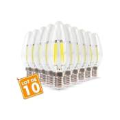 Eclairage Design - Lot de 10 Ampoules Flamme Filament 4w eq. 40W Culot E14 blanc chaud 2700K