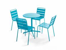 Ensemble table de jardin ronde et 4 chaises bleu - palavas