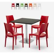 Grand Soleil - Ensemble Table Noir 90x90cm Horeca 4 Chaises Polypropylène Empilables Prince Black Couleur: Rouge
