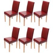 HHG - Lot de 6 chaises de séjour Littau simili-cuir, rouge, pieds clairs - red