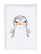 Impression de pingouin encadrée en bois blanc 43X33