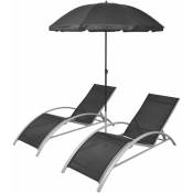 Inlife - Chaises longues et parasol Aluminium Noir