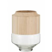 Jolipa - Vase en bois clair et verre H31cm - Rose