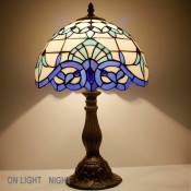 Lampe de table Tiffany bleu marine vitrail baroque