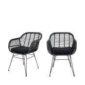 Lot de 2 fauteuils indoor/outdoor aspect rotin et métal