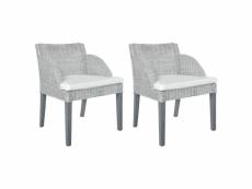 Lot de chaises à dîner avec coussins 2 pcs gris rotin naturel - gris - 59 x 60 x 76 cm