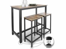 Miadomodo® table haute avec 2 tabourets de bar - style industriel, repose-pieds, cadre en fer, marron rustique - ensemble table bistrot mange-debout e