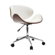 Miliboo - Chaise de bureau à roulettes design blanc, bois foncé noyer et acier chromé walnut - Blanc