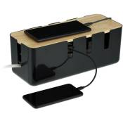 Relaxdays - Boîte cache-câbles, pour 2 multiprises, couvercle en bois, plastique, hlp : 11,5 x 30,5 x 12,5 cm, noir