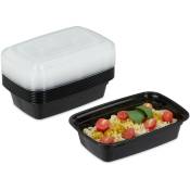 Relaxdays - Meal prep containers, lot de 10, 1 compartiment, 1000 ml, micro-ondes, étanches, boîte repas, plastique, noir