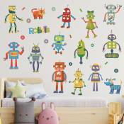 Sticker mural pour chambre salon cuisine bureau Motif robots mignons, décoration murale