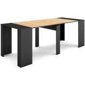 Table console extensible, Console meuble, 220, Pour 10 personnes, Table à Manger, Style moderne, Noir et chêne - Skraut Home