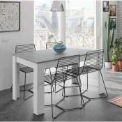 Table de salle à manger extensible, couleur béton et blanc artik, Dimensions 140 x 78 x 90 cm
