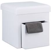 Tabouret de rangement pliant en lin couvercle compartiment pouf cube pour le salon hlp 38 x 38 x 38 cm, blanc - Relaxdays