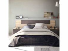 Tête de lit avec chevets chêne et béton foncé - neen - tête de lit : l 247 x 3 x h 50 cm ; tables de chevets : l 50 x l 38 x h 45 cm
