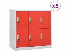 Vidaxl armoires à casiers 5 pcs gris clair et rouge 90x45x92,5cm acier