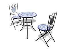 Vidaxl table de bistro 60 cm et 2 chaises mosaïqué bleu/blanc 271771