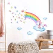 Ahlsen Sticker mural arc-en-ciel licorne sticker mural papillons fille sticker mural chambre bébé chambre chambre d'enfant décoration murale，6030cm