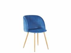 Chaise rétro en velours bleu avec pieds en métal décor bois, fauteuil scandinave pour salle à manger