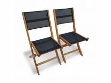 Chaises de jardin en bois et textilène - almeria noir