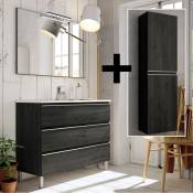 Cosyneo - Ensemble meuble de salle de bain 70cm simple vasque + colonne de rangement - ebony (bois noir) - palma - Ebony (bois noir)