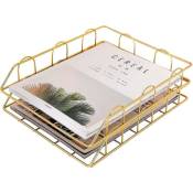 Crea - 2 x Gold Iron Wire Desk Organiser Letter Tray Tray Paper Tray Letter Tray