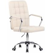 Décoshop26 - Chaise de bureau sur roulettes moderne et confortable en synthétique crème - crèmem