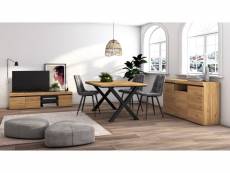 Ensemble de meubles de salon - table 140 pieds x 6 convives - meuble tv 160 - crédence-buffet 140 - chêne et noir - style industriel 1050_891_898