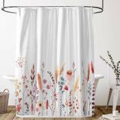 Ensemble de rideau de douche floral avec crochets, rideau de douche à fleurs aquarelle botanique, doublure de rideau de douche standard en tissu