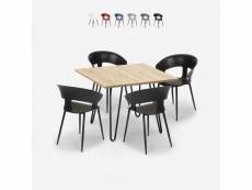 Ensemble table 80x80cm industriel et 4 chaises design moderne cuisine industriel maeve light