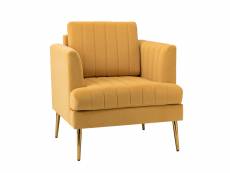 Fauteuil salon en velours, fauteuil club moderne en velours avec coussin amovible et pieds en métal doré, canapé capitonné en velours, jaune
