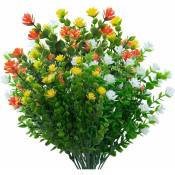 Fleurs Artificielles, Blanc Jaune Orange Fausses Fleurs Arbustes Verts Artificiels en Plein Air pour la DéCoration de Mariage à 12