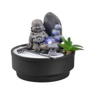 Fontaine d'intérieur jardin zen résine grise avec boule verre - H21cm