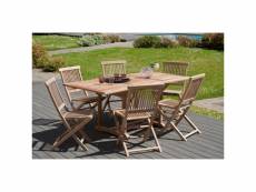 Harris - salon de jardin en bois teck 4/6 pers - 1 table rectangulaire extensible 120/180*90 cm et 6 chaises