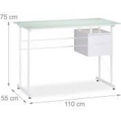 Helloshop26 - Bureau moderne avec plaque de verre tiroir latéral pour chambre d'ado 110 cm blanc - Transparent