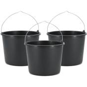 Lem Select - lot de 3 Seaux noir 12L en plastique robuste avec graduation et poignée métallique pour jardin ou chantier