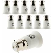 Lot de 10 adaptateurs de douille pour ampoules - fiche mâle B22 vers fiche femelle E27 - Blanc Zenitech Blanc